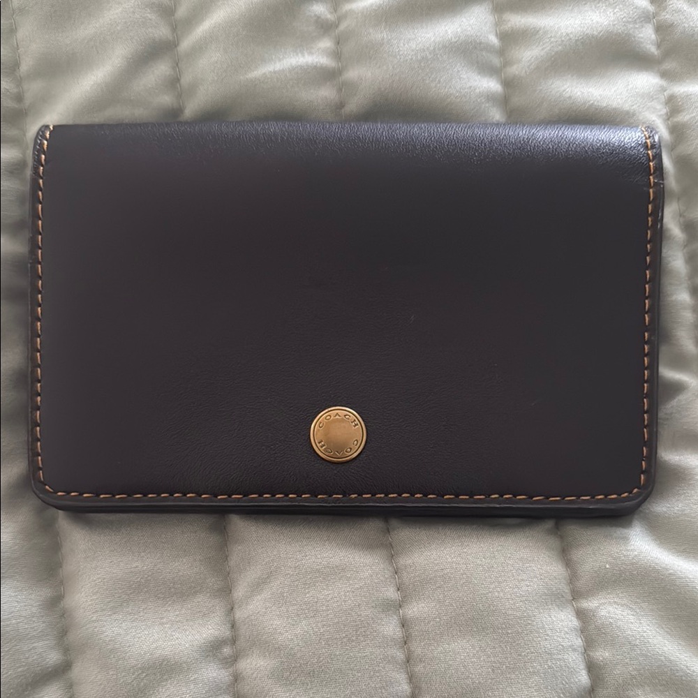 Coach Black Leather Wallet with Gold Accent